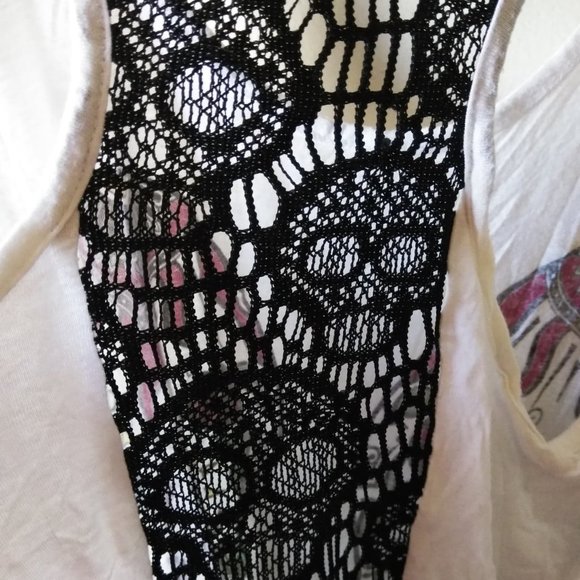 Midnight Hour White Sugar Skull Tank w/ Lace Back - Picture 5 of 6